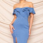 Denim Off the Shoulder Midi Dress