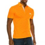 Zinovizo Mens Slim Fit Tangerine Orange Striped Polo