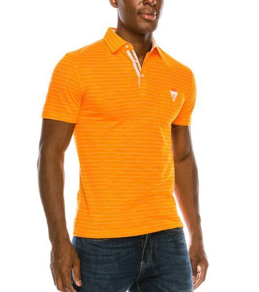 Zinovizo Mens Slim Fit Tangerine Orange Striped Polo